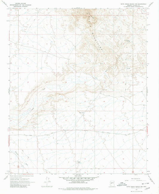 Classic USGS Date Creek Ranch NW Arizona 7.5'x7.5' Topo Map Image