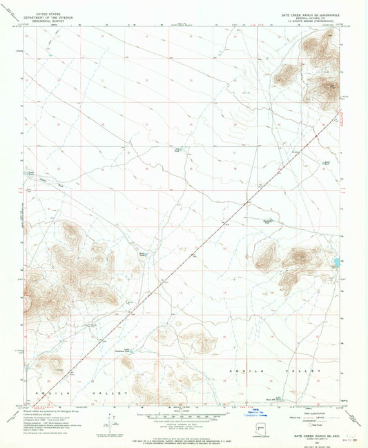 Classic USGS Date Creek Ranch SE Arizona 7.5'x7.5' Topo Map Image