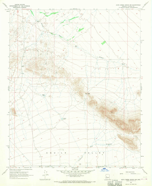 Classic USGS Date Creek Ranch SW Arizona 7.5'x7.5' Topo Map Image