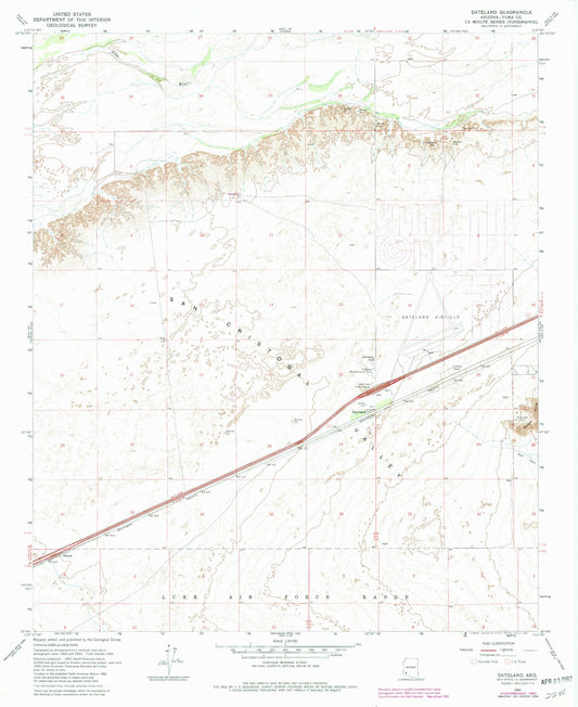 Classic USGS Dateland Arizona 7.5'x7.5' Topo Map Image