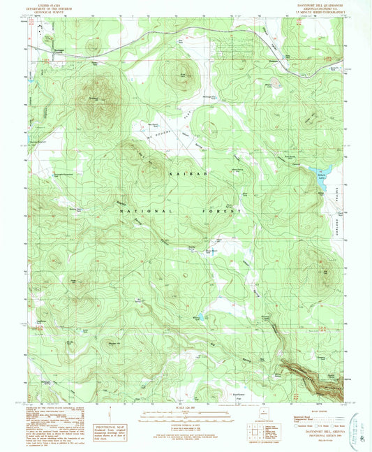 Classic USGS Davenport Hill Arizona 7.5'x7.5' Topo Map Image