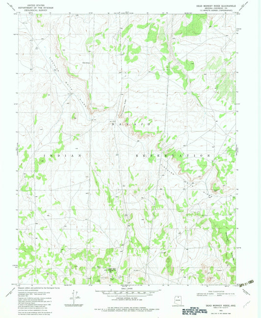 Classic USGS Dead Monkey Ridge Arizona 7.5'x7.5' Topo Map Image