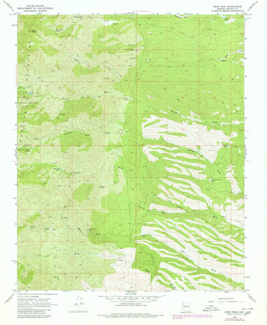 Classic USGS Dean Peak Arizona 7.5'x7.5' Topo Map Image