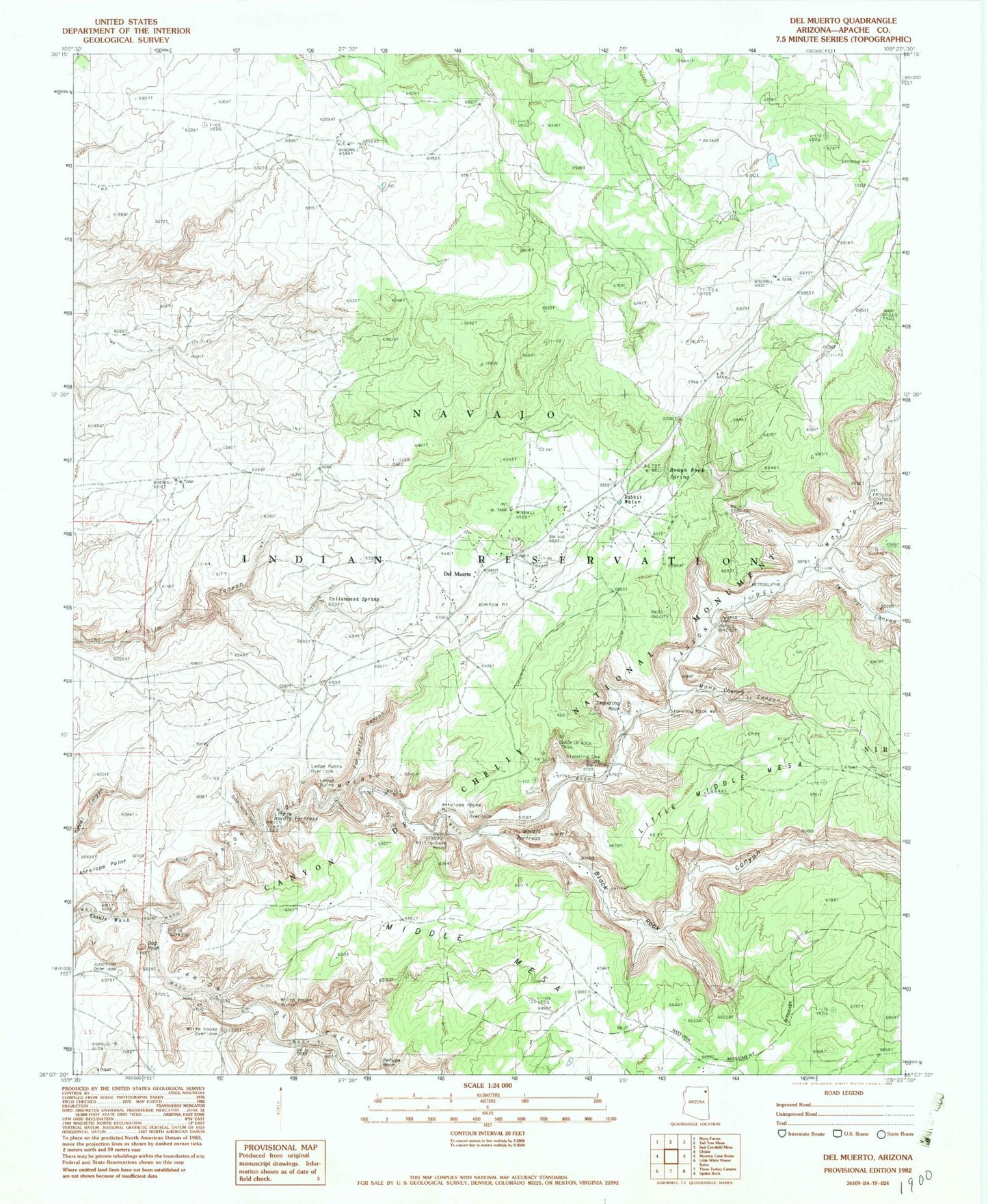 Classic USGS Del Muerto Arizona 7.5'x7.5' Topo Map Image