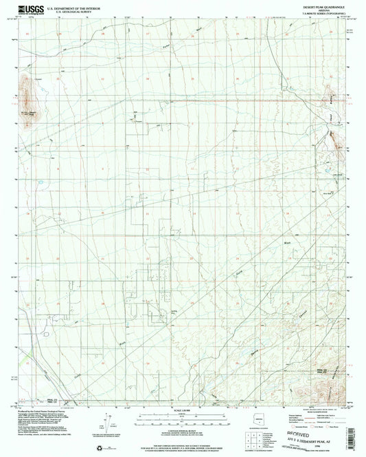 Classic USGS Desert Peak Arizona 7.5'x7.5' Topo Map Image