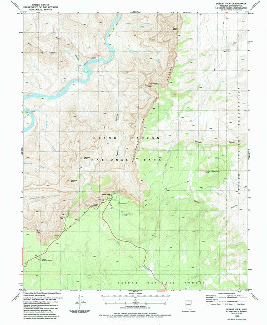 Classic USGS Desert View Arizona 7.5'x7.5' Topo Map Image