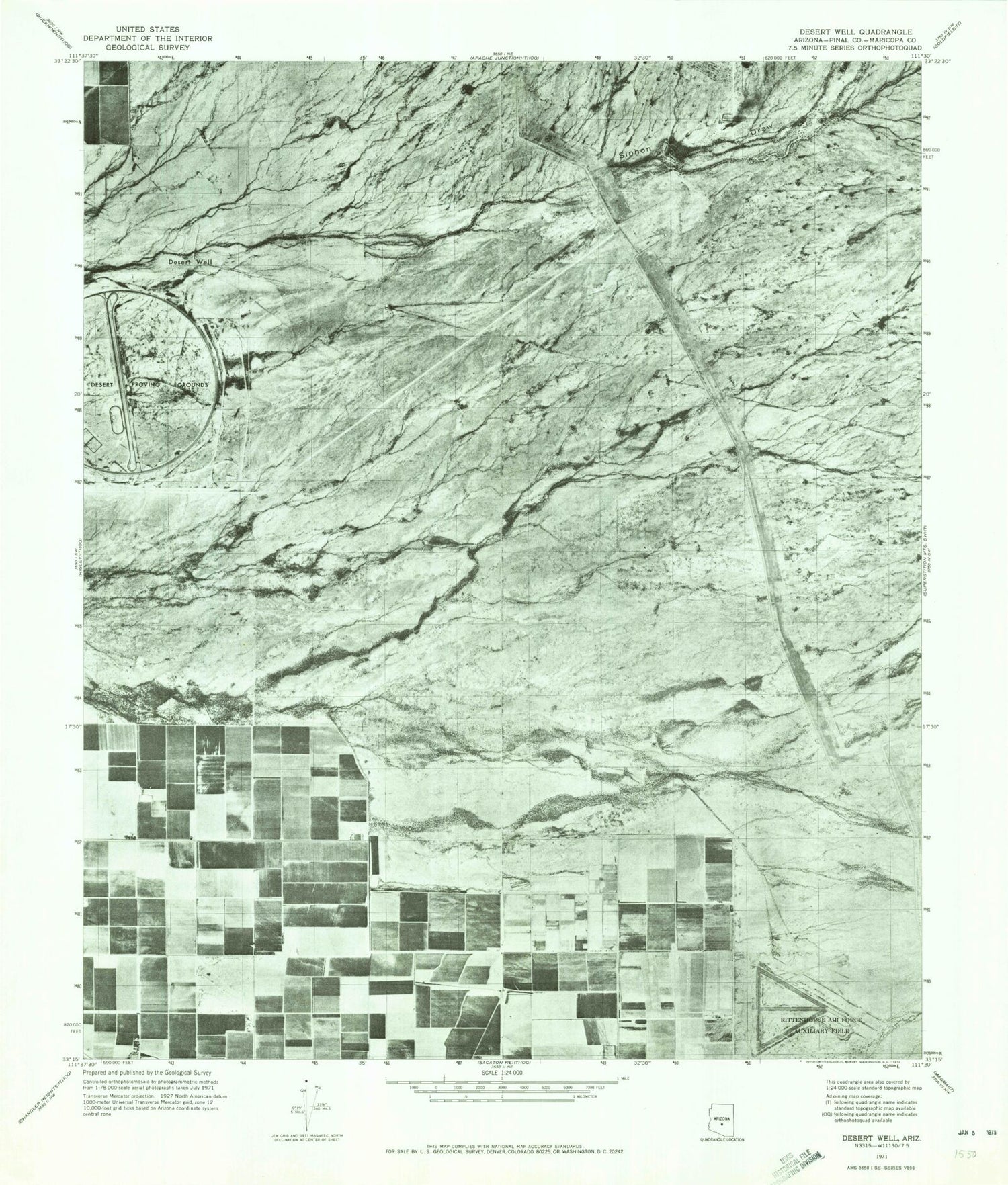 Classic USGS Desert Well Arizona 7.5'x7.5' Topo Map Image