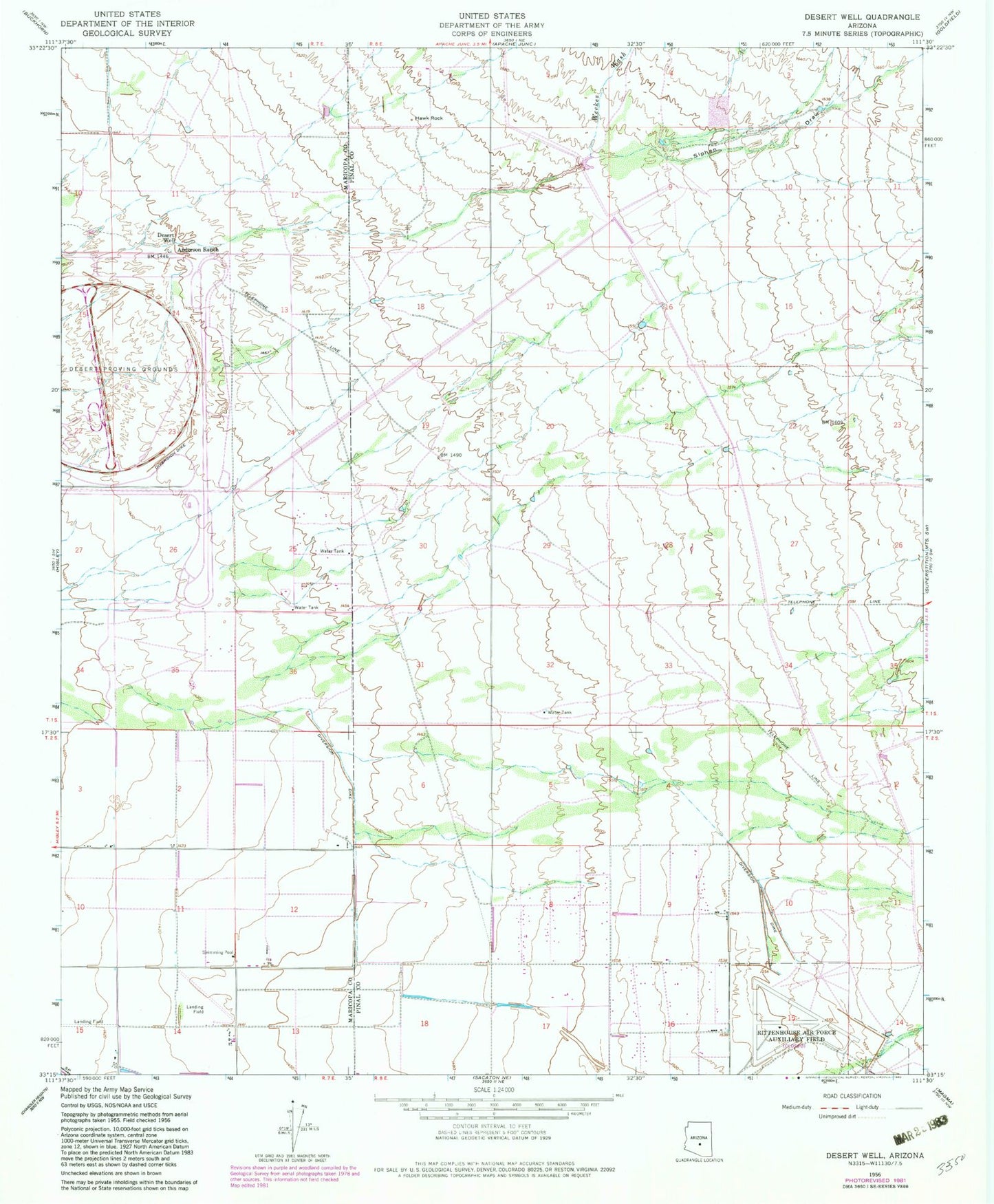 Classic USGS Desert Well Arizona 7.5'x7.5' Topo Map Image
