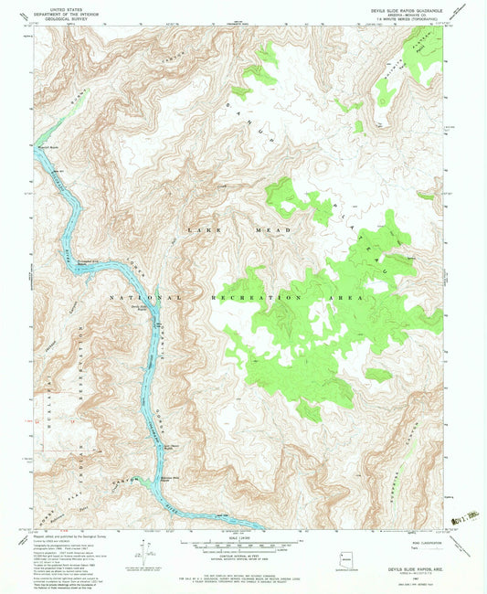 Classic USGS Devils Slide Rapids Arizona 7.5'x7.5' Topo Map Image
