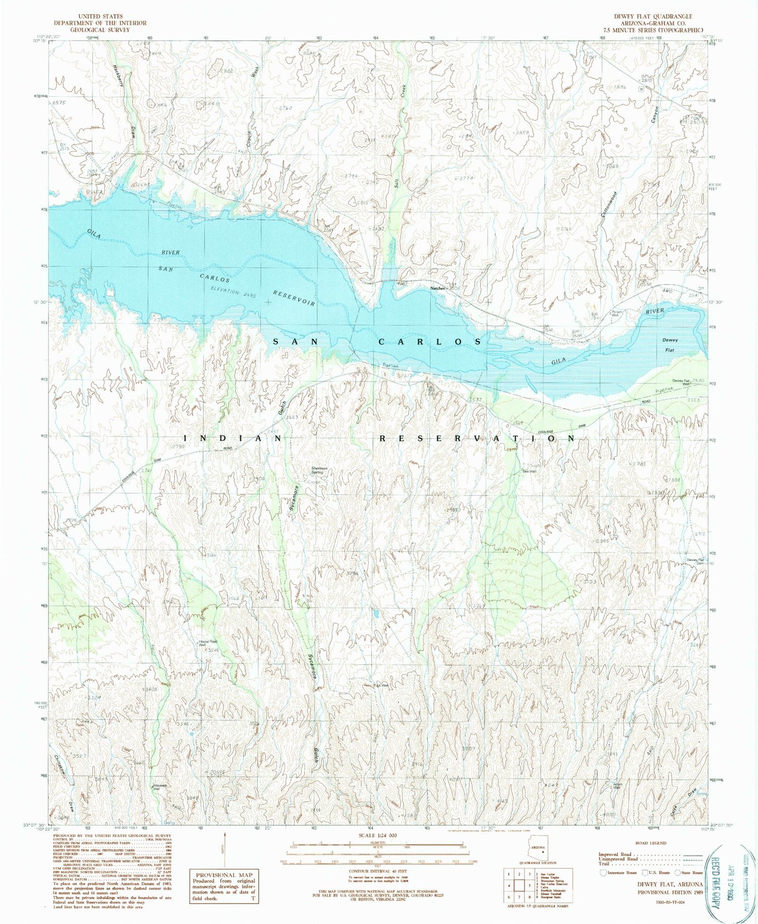 Classic USGS Dewey Flat Arizona 7.5'x7.5' Topo Map Image