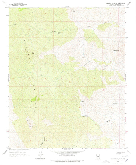 Classic USGS Diamond Joe Peak Arizona 7.5'x7.5' Topo Map Image