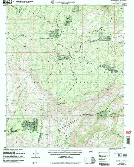 Classic USGS Diamond Point Arizona 7.5'x7.5' Topo Map Image