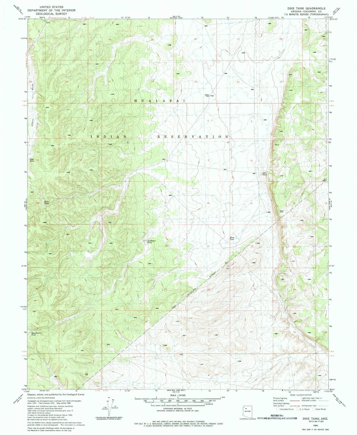Classic USGS Dike Tank Arizona 7.5'x7.5' Topo Map Image