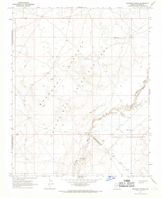 Classic USGS Dinnebito Spring Arizona 7.5'x7.5' Topo Map Image