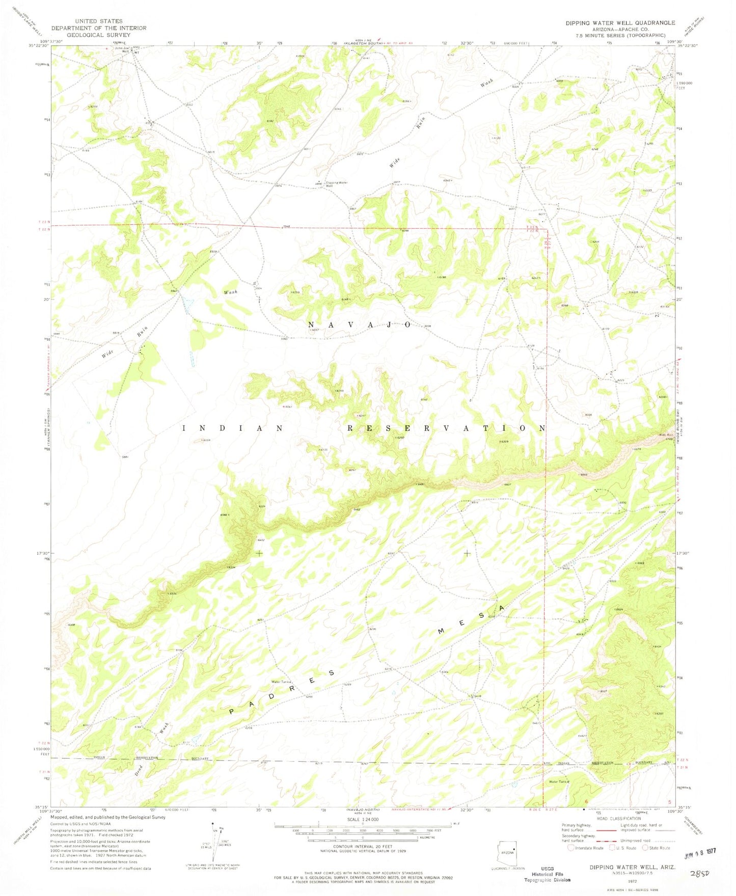 Classic USGS Dipping Water Well Arizona 7.5'x7.5' Topo Map Image