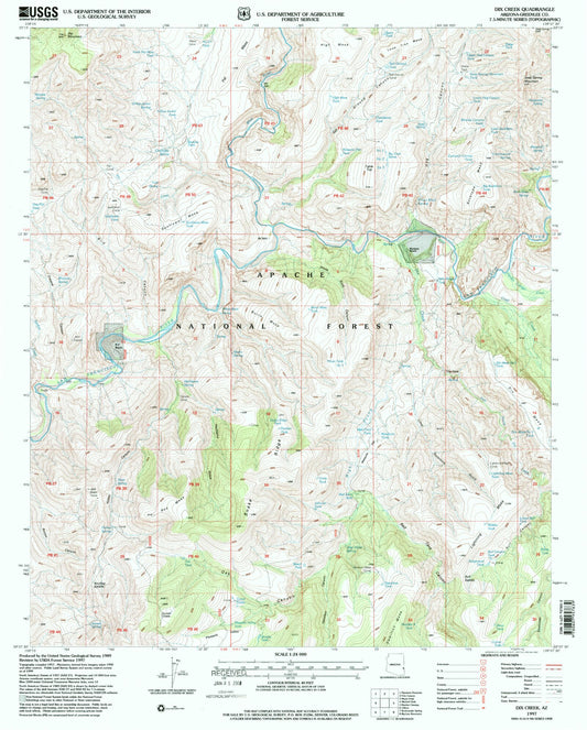 Classic USGS Dix Creek Arizona 7.5'x7.5' Topo Map Image