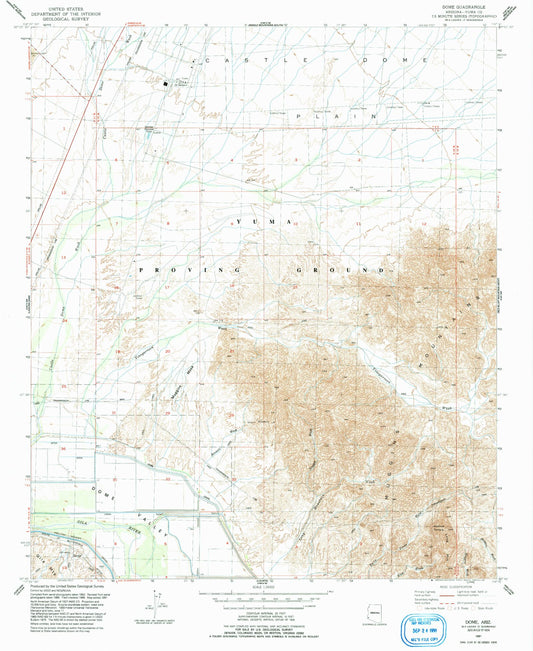 Classic USGS Dome Arizona 7.5'x7.5' Topo Map Image