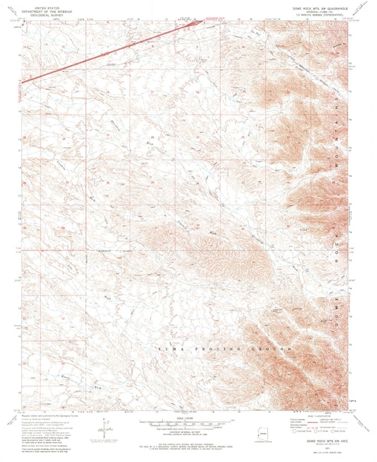 Classic USGS Dome Rock Mountains SW Arizona 7.5'x7.5' Topo Map Image