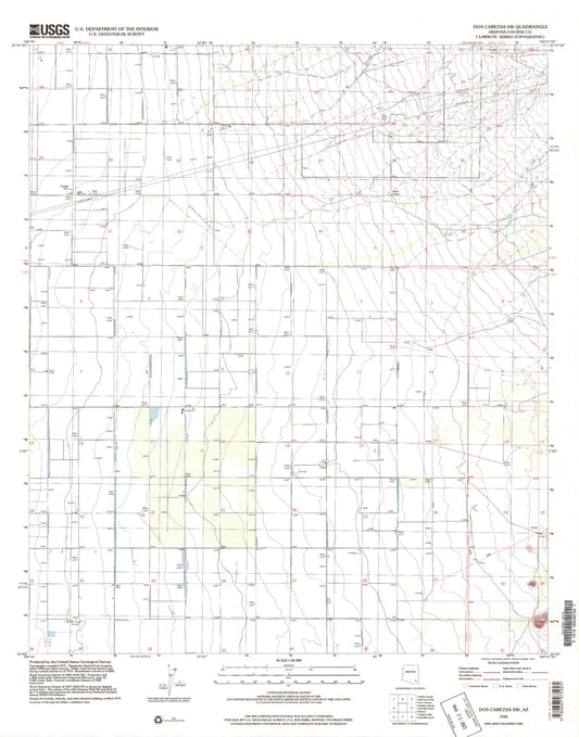 Classic USGS Dos Cabezas SW Arizona 7.5'x7.5' Topo Map Image