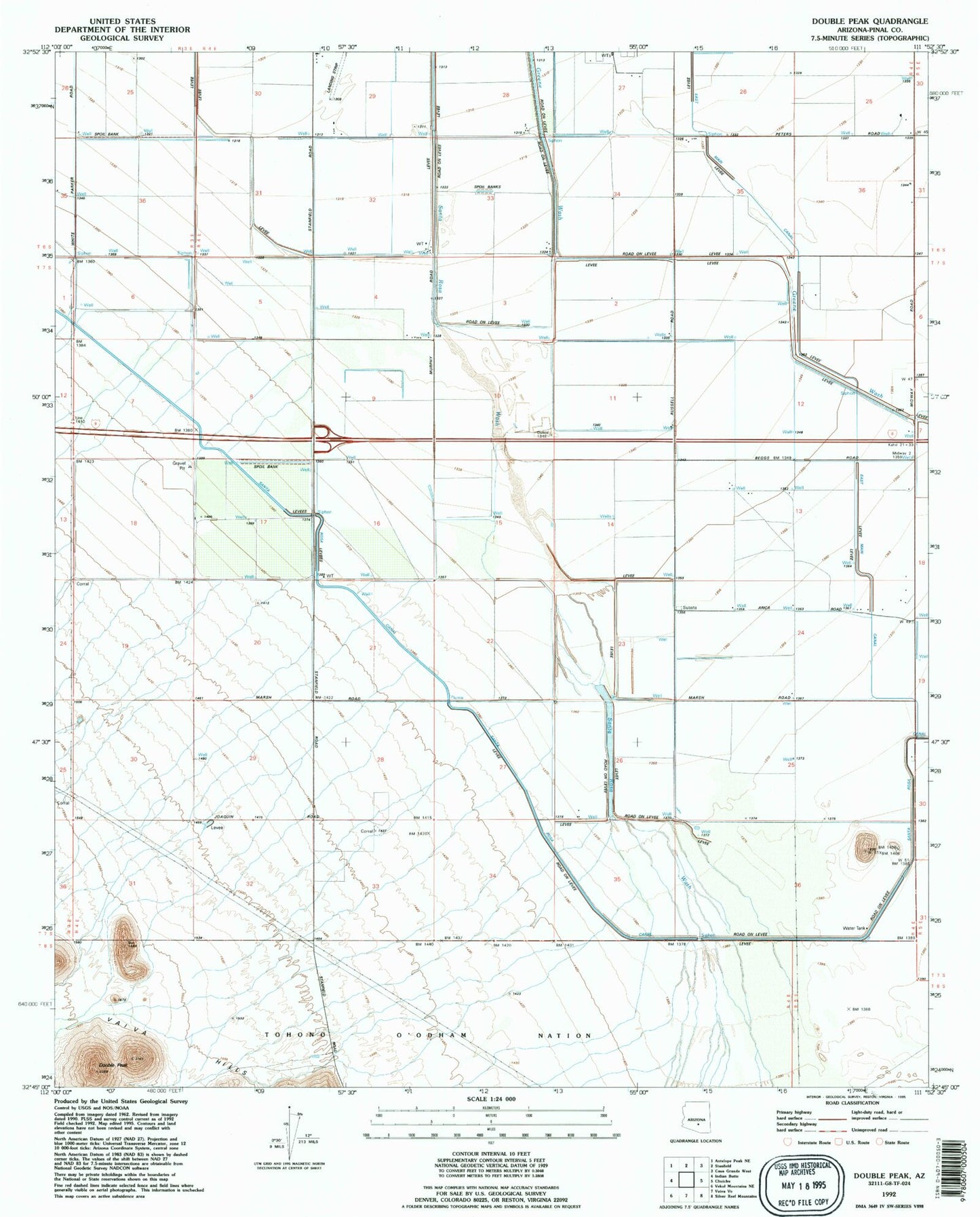 Classic USGS Double Peak Arizona 7.5'x7.5' Topo Map Image