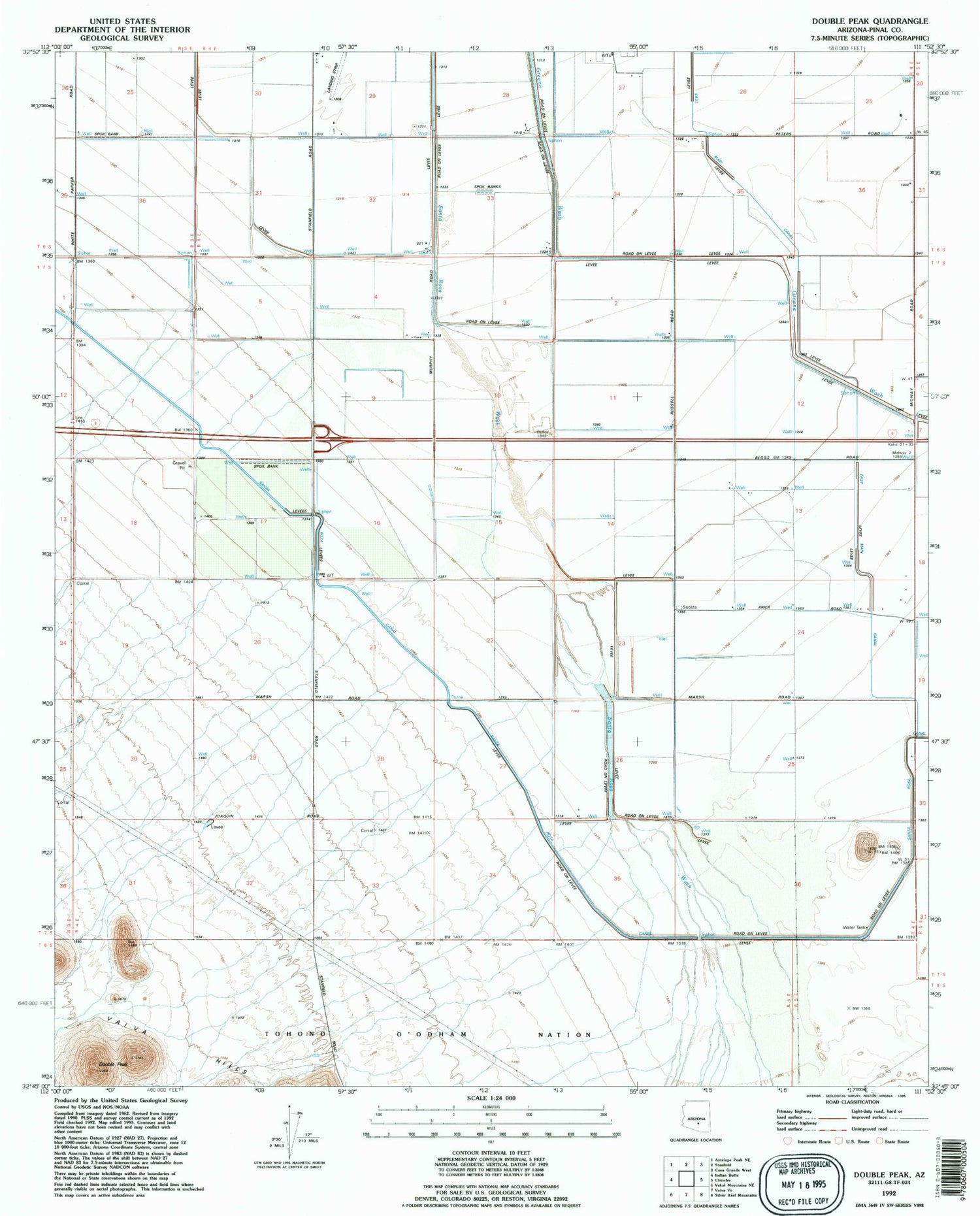 Classic USGS Double Peak Arizona 7.5'x7.5' Topo Map Image