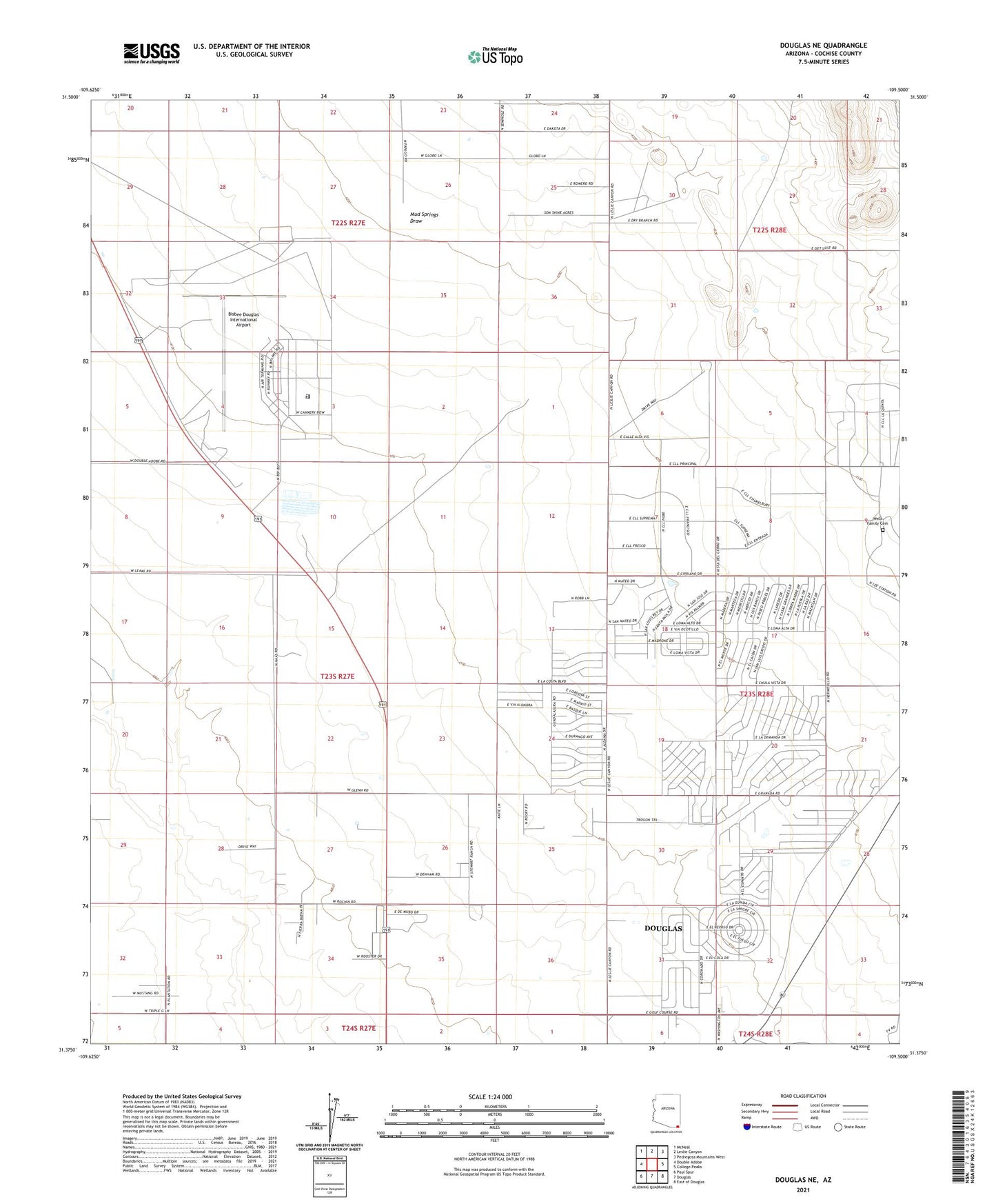 Douglas NE Arizona US Topo Map Image