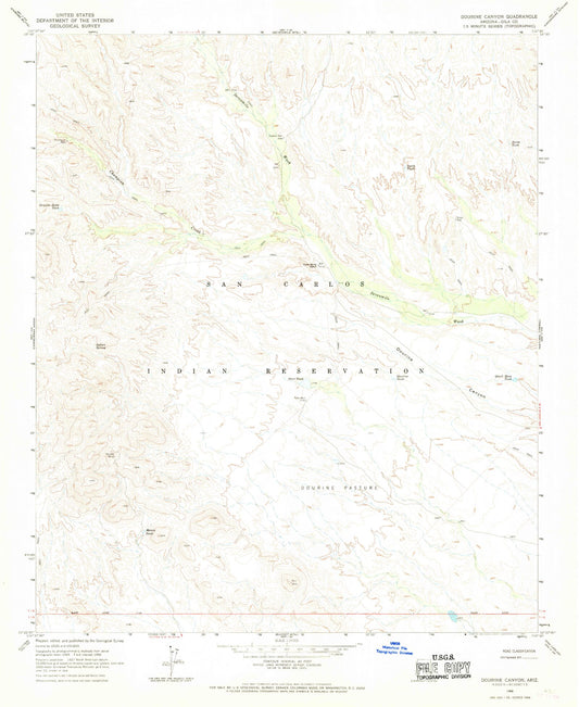 Classic USGS Dourine Canyon Arizona 7.5'x7.5' Topo Map Image