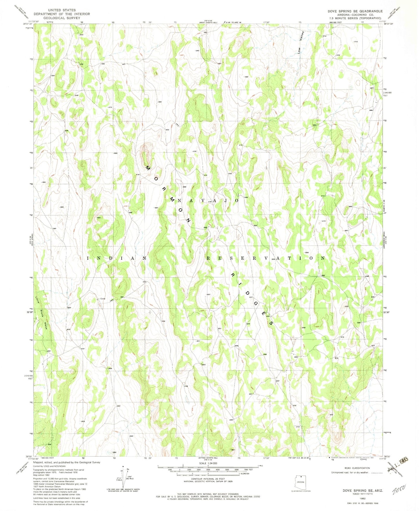 Classic USGS Dove Spring SE Arizona 7.5'x7.5' Topo Map Image