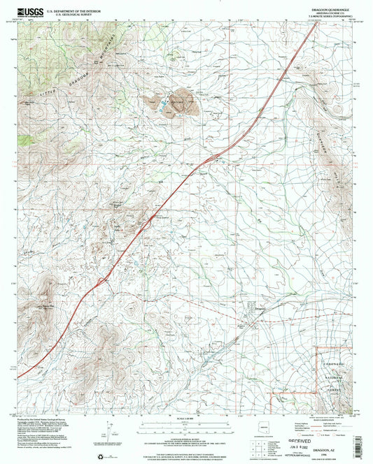 Classic USGS Dragoon Arizona 7.5'x7.5' Topo Map Image