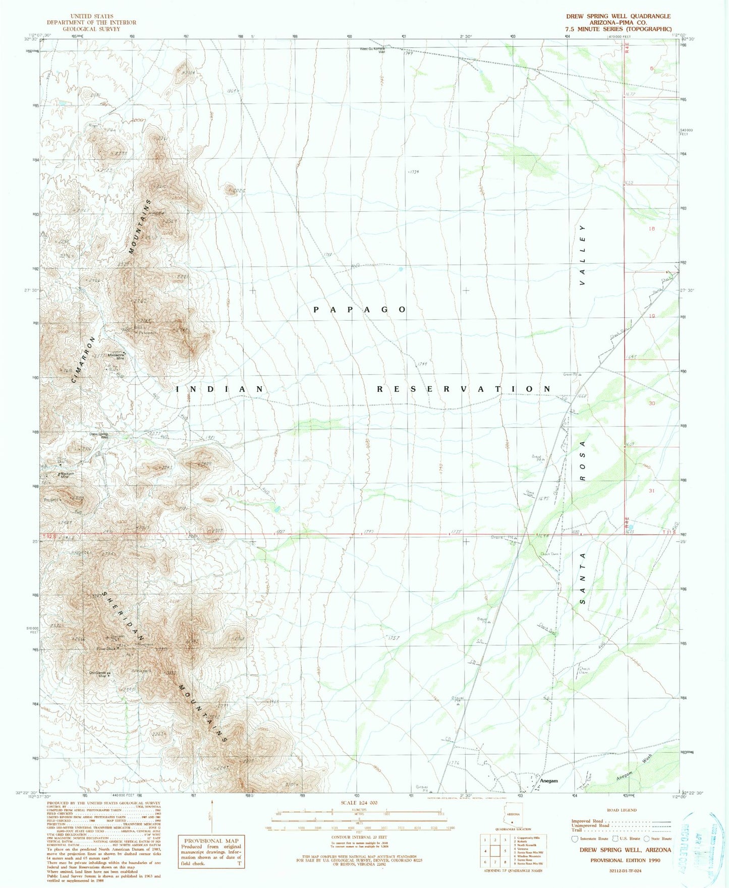 Classic USGS Drew Spring Well Arizona 7.5'x7.5' Topo Map Image