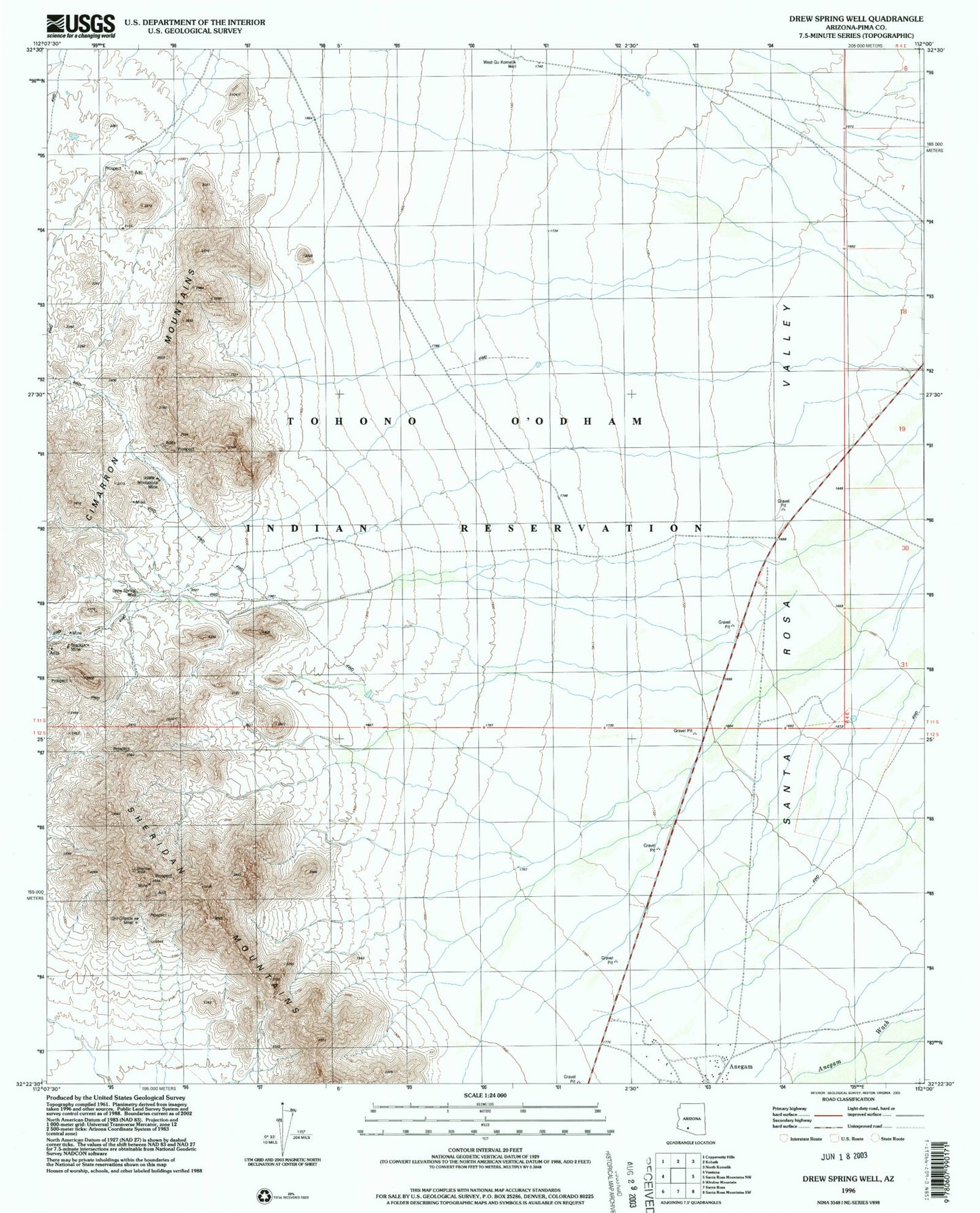 Classic USGS Drew Spring Well Arizona 7.5'x7.5' Topo Map Image