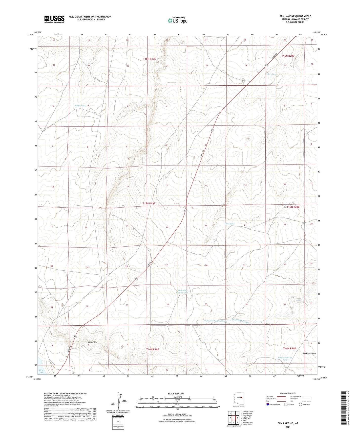 Dry Lake NE Arizona US Topo Map Image
