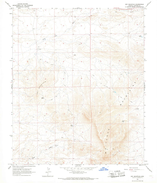 Classic USGS Dry Mountain Arizona 7.5'x7.5' Topo Map Image