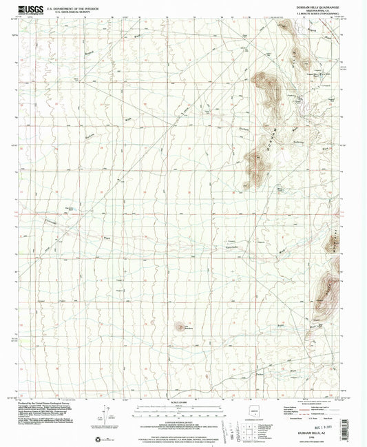 Classic USGS Durham Hills Arizona 7.5'x7.5' Topo Map Image