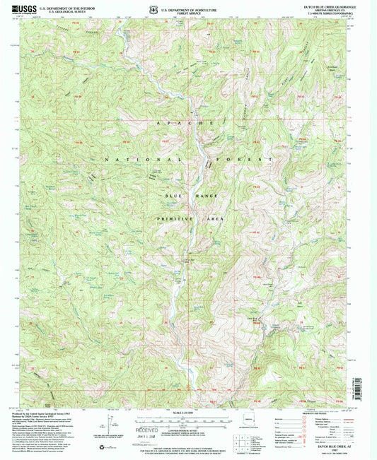 Classic USGS Dutch Blue Creek Arizona 7.5'x7.5' Topo Map Image