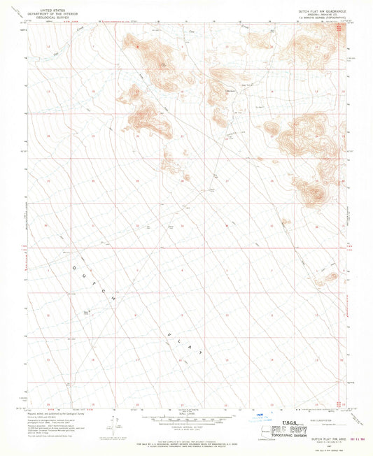 Classic USGS Dutch Flat NW Arizona 7.5'x7.5' Topo Map Image