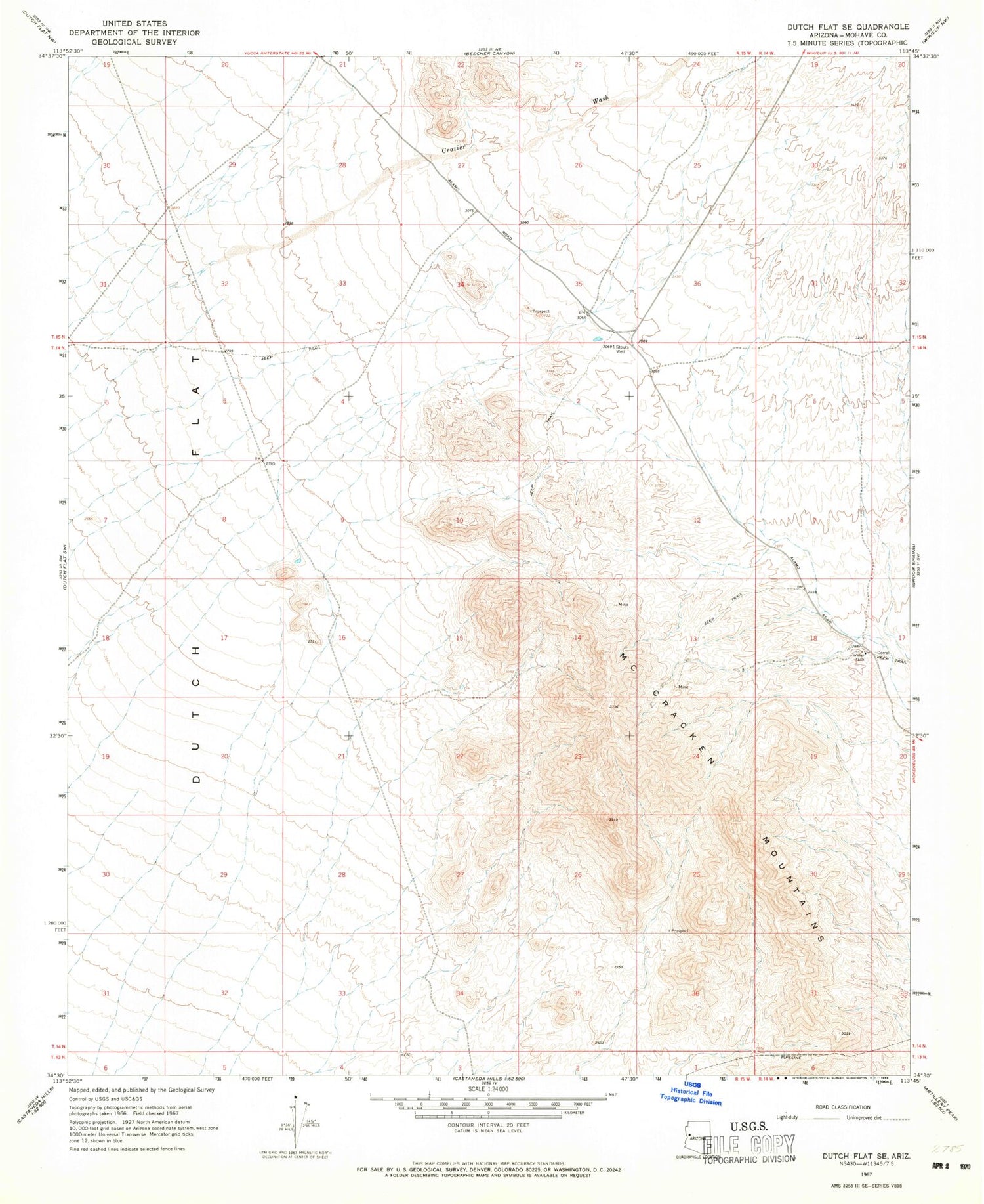 Classic USGS Dutch Flat SE Arizona 7.5'x7.5' Topo Map Image