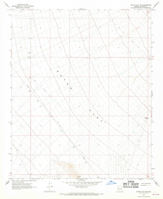 Classic USGS Dutch Flat SW Arizona 7.5'x7.5' Topo Map Image