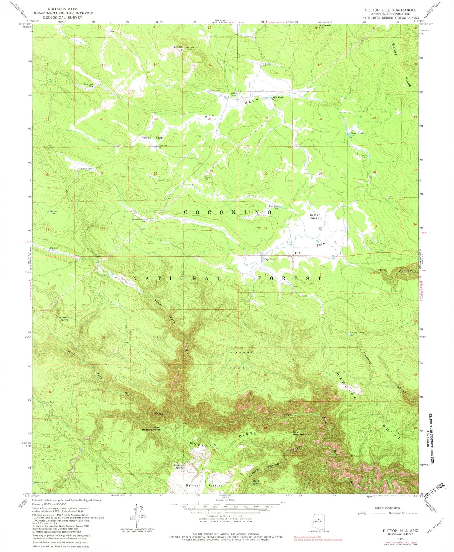 Classic USGS Dutton Hill Arizona 7.5'x7.5' Topo Map Image