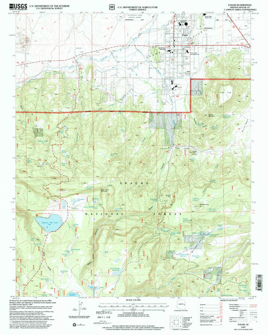 Classic USGS Eagar Arizona 7.5'x7.5' Topo Map Image