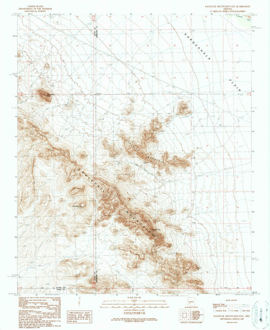 Classic USGS Eagletail Mountains East Arizona 7.5'x7.5' Topo Map Image