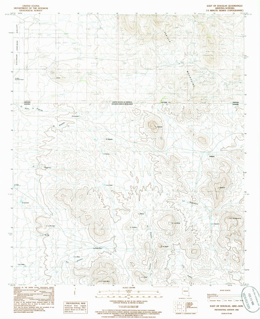 Classic USGS East of Douglas Arizona 7.5'x7.5' Topo Map Image
