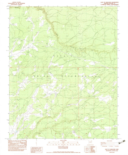 Classic USGS East of Kinlichee Arizona 7.5'x7.5' Topo Map Image