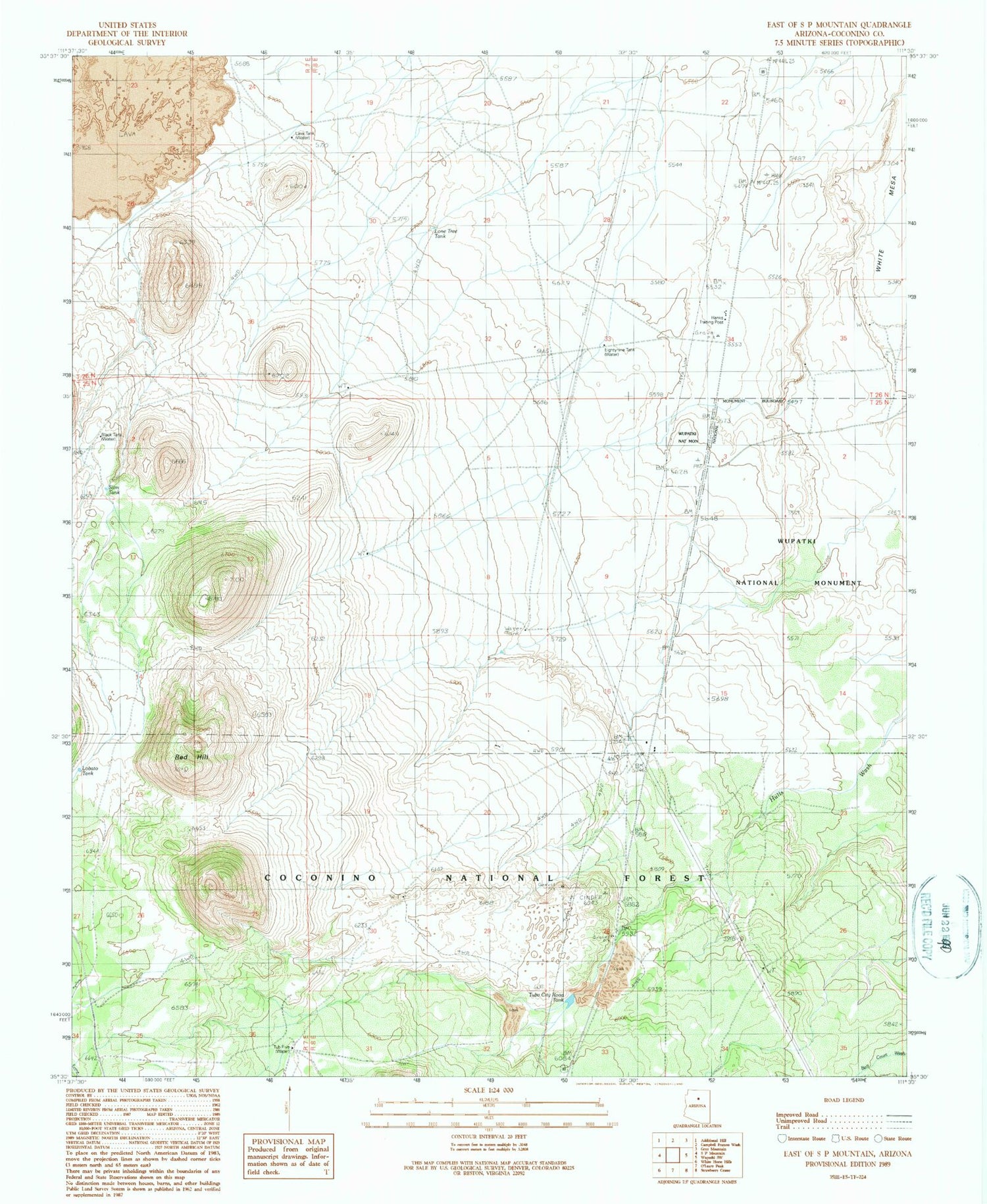Classic USGS East of S P Mountain Arizona 7.5'x7.5' Topo Map Image