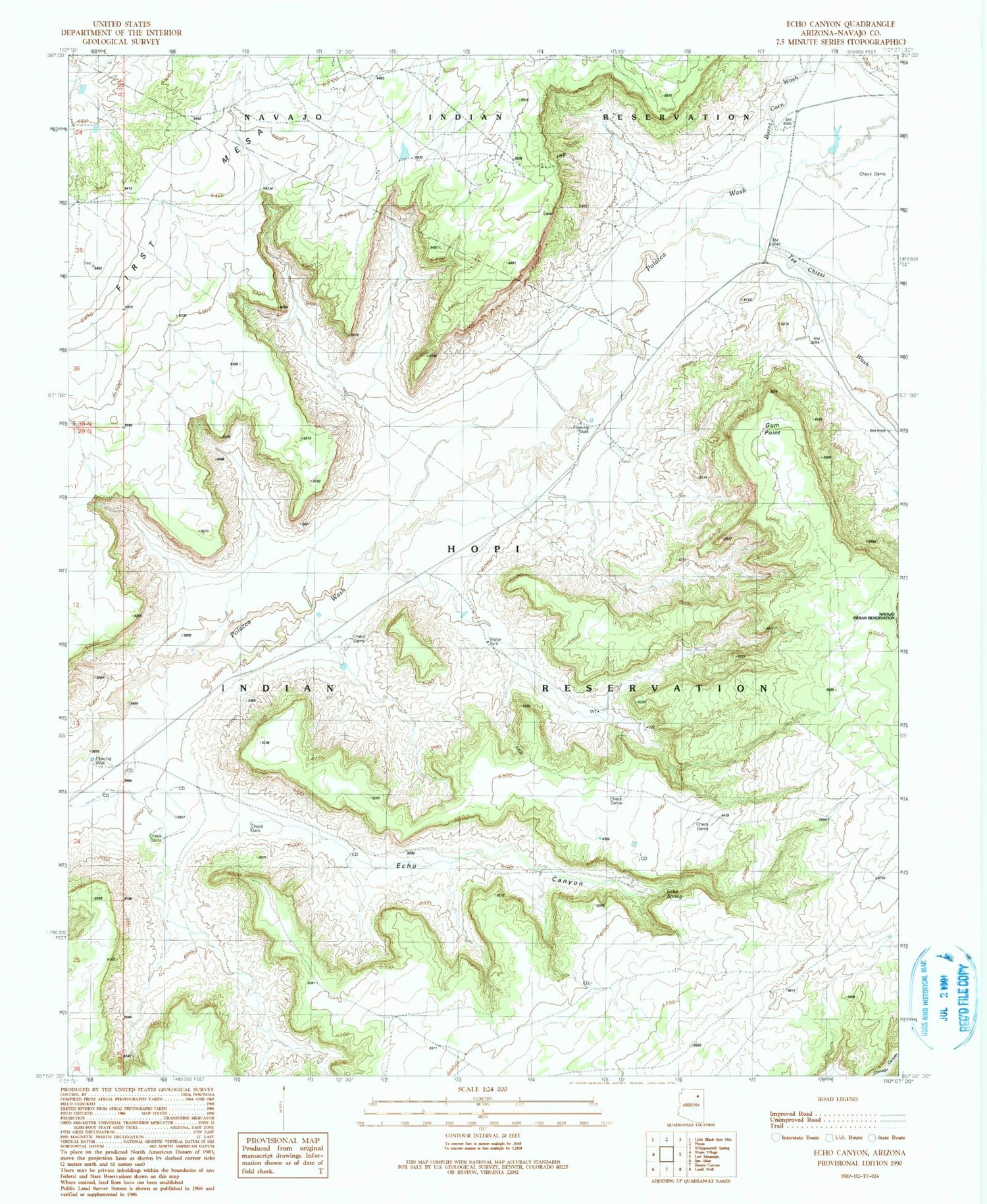 Classic USGS Echo Canyon Arizona 7.5'x7.5' Topo Map Image