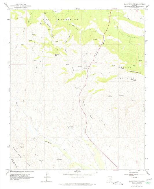 Classic USGS El Capitan Mountain Arizona 7.5'x7.5' Topo Map Image