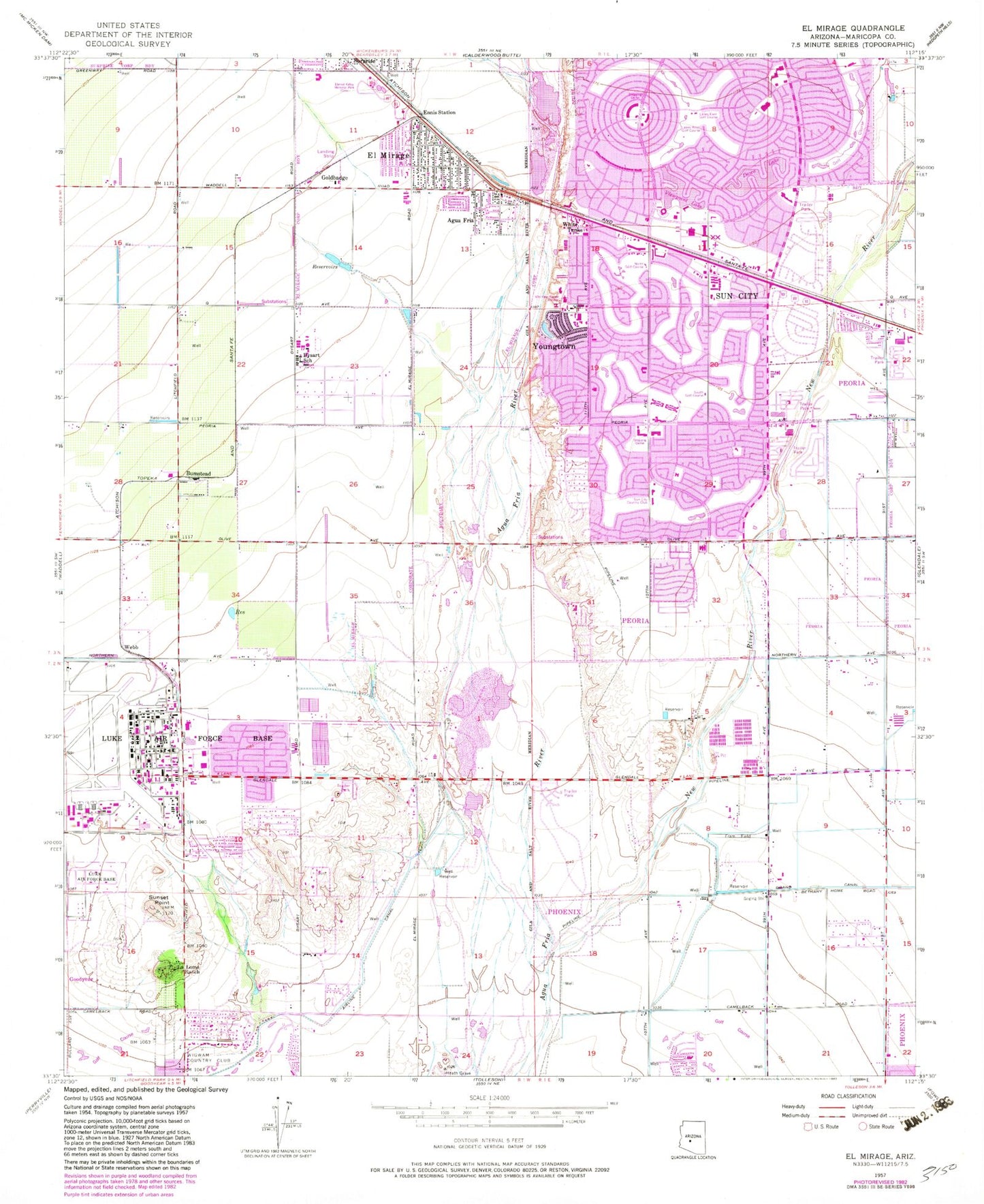 Classic USGS El Mirage Arizona 7.5'x7.5' Topo Map Image