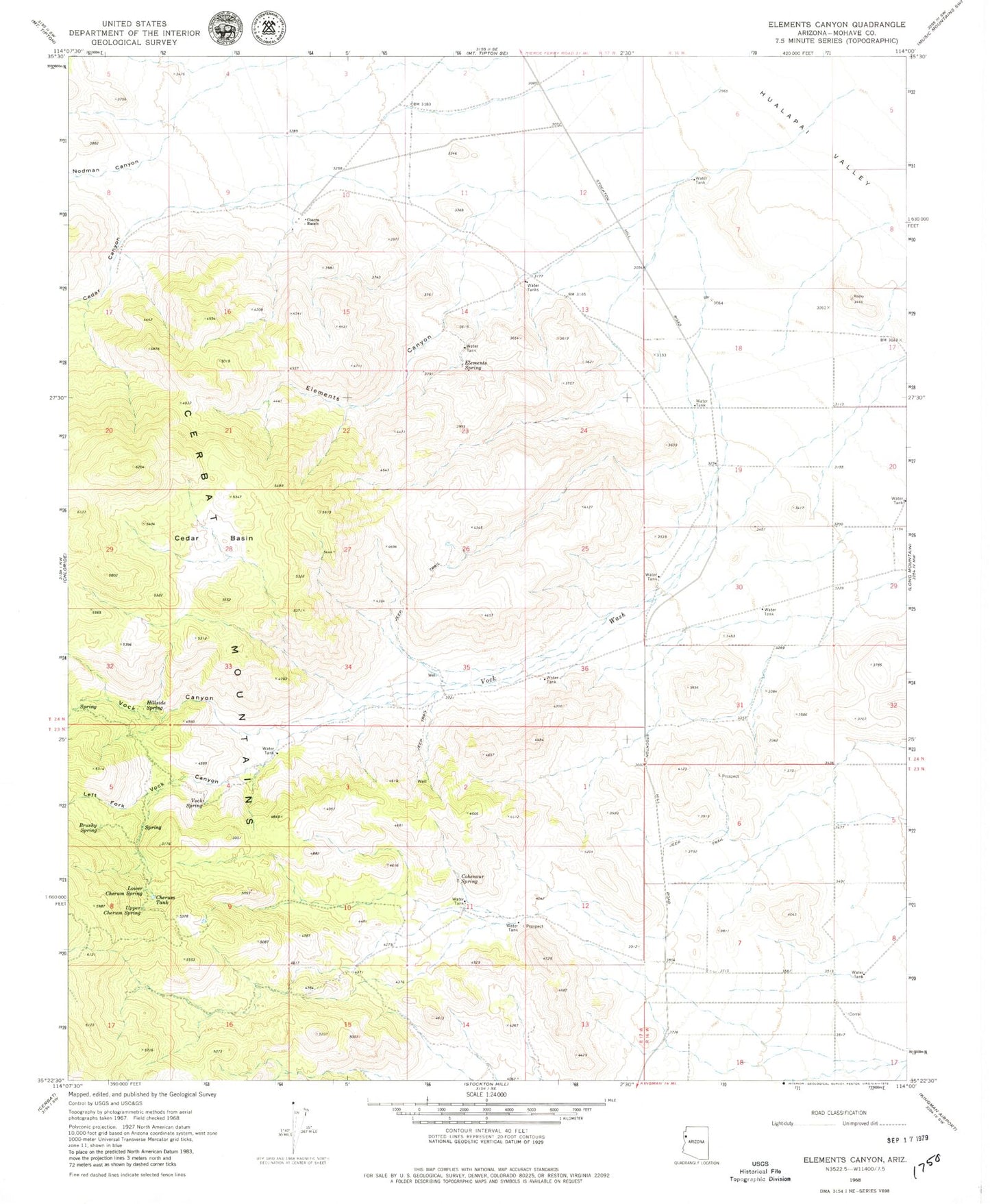 Classic USGS Elements Canyon Arizona 7.5'x7.5' Topo Map Image