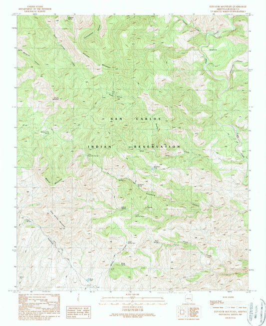 Classic USGS Elevator Mountain Arizona 7.5'x7.5' Topo Map Image