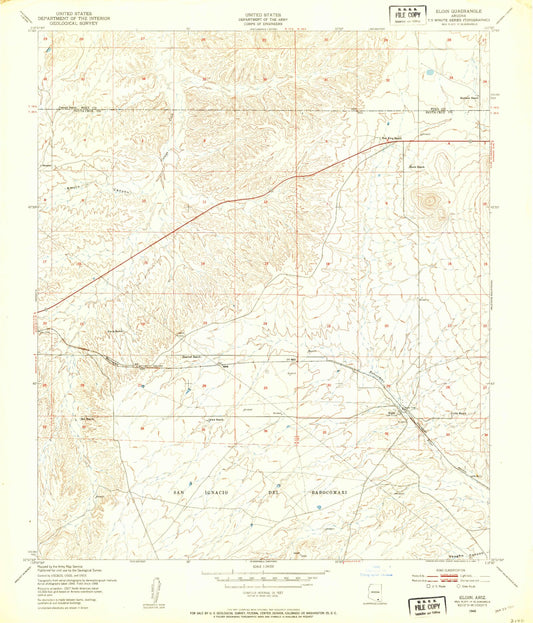 Classic USGS Elgin Arizona 7.5'x7.5' Topo Map Image